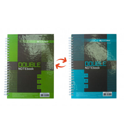 Книга записная DOUBLE, А5, 96 л., клетка, твердая ламинированная обложка, зеленая/голубая