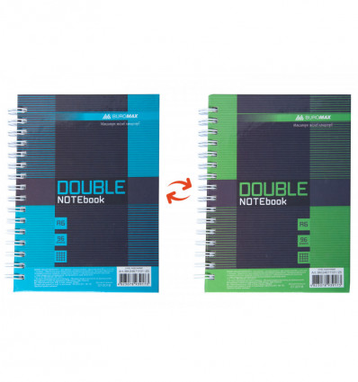 Книга записна DOUBLE, А6, 96 арк., клітинка, тверда ламінована обкладинка, зелена/блакитна ( BM.2467