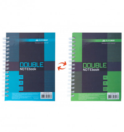 Книга записная DOUBLE, А6, 96 л., клетка, твердая ламинированная обложка, зеленая/голубая