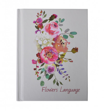 Записна книжка FLOWERS LANGUAGE, А6, 64 арк., клітинка, тверда обкладинка, мат. ламінація+лак, білий