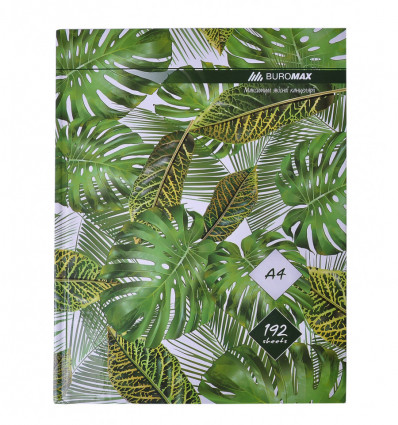 Книга канцелярська FLORISTICA, А4, 192 арк., клітинка, офсет, тв. лам. обкл., зелена BM.24419101-04