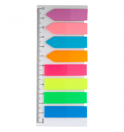 Закладки пластиковые неонового цвета Delta D2451, прямоугольные + стрелки, 12х45 мм, 200 штук