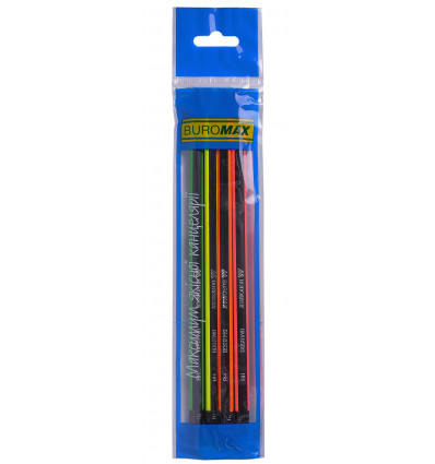 Олівець графітовий NEON LINE, НВ, з гумкою, асорті, з неоновою смужкою, блістер 4 шт.