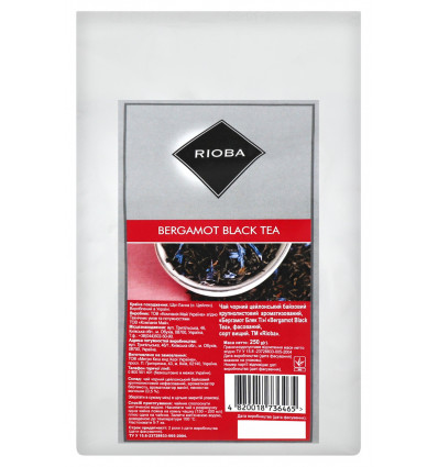 Чай Rioba чорний цейлонський байховий крупнолистовий з ароматом бергамоту 250г