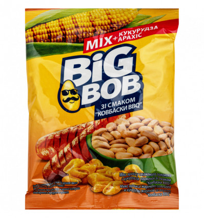 Мікс арахісу Big Bob смаженого солоного і кукурудзи смаженої зі смаком Ковбаски BBQ 70гр