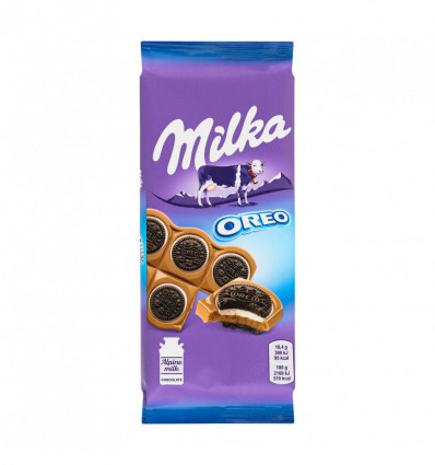 Шоколад Milka молочний з круглим печивом Оrео з начинкою зі смаком ванілі 92г
