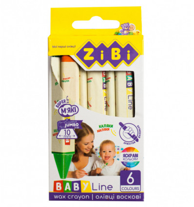 Карандаши восковые JUMBO, 6 цветов, трехгранные, BABY Line ZB.2483