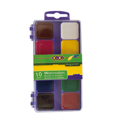 Акварельні фарби 10 кольорів, пластик. фіолетовий футляр, KIDS Line
