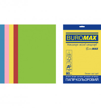 Кольоровий папір BUROMAX INTENSIVE асорті А4 80г/м² 20 аркушів ( BM.2721320E-99 )