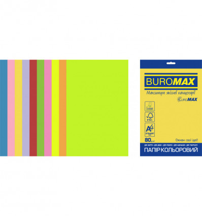 Кольоровий папір BUROMAX NEON+INTENSIVE асорті А4 80г/м² 20арк (BM.2721820E-99)