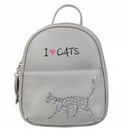 Рюкзак CAT LOVER 24x21x8 см, сірий (декор: глітерний кіт)
