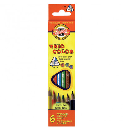 Олівці кольорові KOH-I-NOOR TRIOCOLOR, 6 кольорів, картонна упаковка, тригранна ергономічна форма ко
