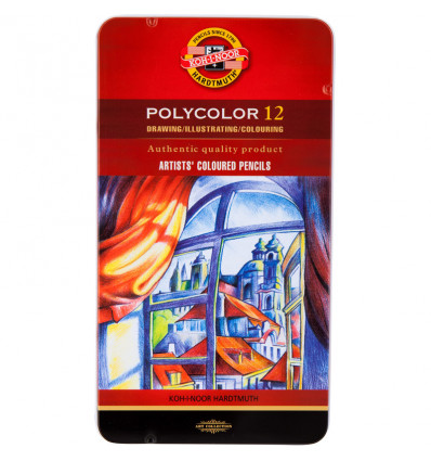 Художні кольорові олівці POLYCOLOR, 12 кольорів. Подарункова металева упаковка