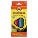 Олівці кольорові KOH-I-NOOR TRIOCOLOR, 24 кольори, картонна упаковка, тригранна ергономічна форма ко