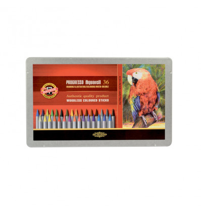 Олівці кольорові акварельні бездеревні KOH-I-NOOR PROGRESSO, 36 кольорів, подарункова металева упако