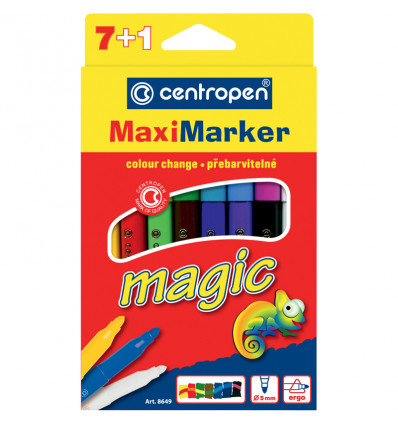 Набір фломастерів 8649 Magic Maxi, слід чорнила змінює колір при промальовуванні поглиначем, 7+1 14 