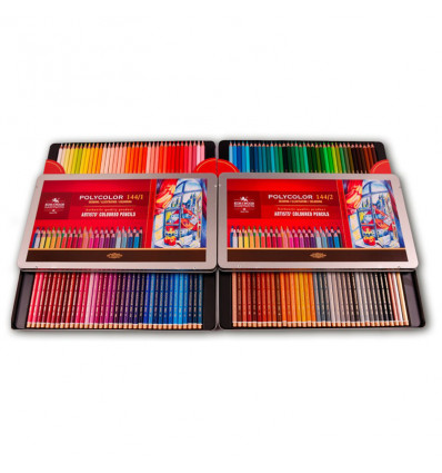 Олівці кольорові Polycolor, 144 кольори, в металевій коробці — набір професійних художніх олівців пр