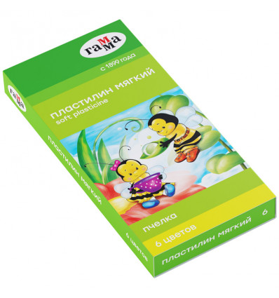 Пластилін "Бджілка", 6 кольорів, м'який, вага 90г, в картонній упаковці, зі стеком усередині.