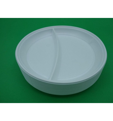 Тарелка пластиковая двухсекционная 20,5 см 100 шт