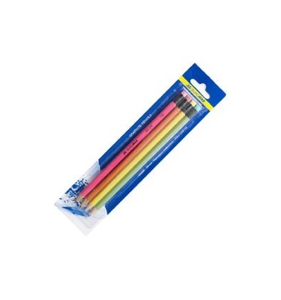 Набор: 4 графитовых карандаша «НЕОН»с ластиком BM.8521 BuroMax