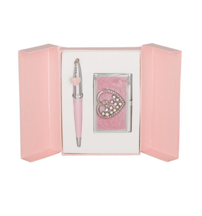 Набор подарочный Crystal Heart: ручка шариковая + визитница, розовый