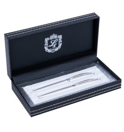 Комплект ручок Elegance з синіми кристалами, білий, в подарунковому футлярі LS.443003-12