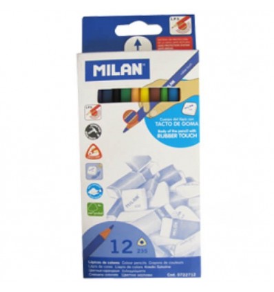 Олівці кольорові Milan, 12 кольорів, Rubber Touch, трикутні