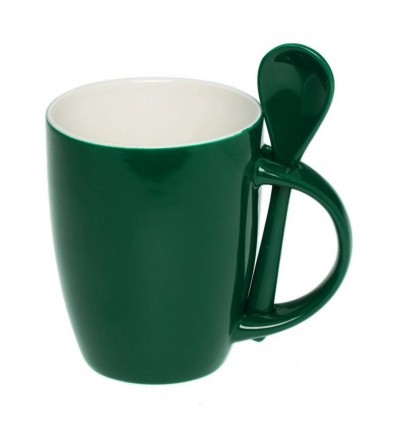 Чашка с ложкой 300мл, зеленая