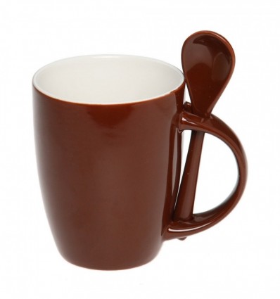 Чашка с ложкой 300мл, коричневая