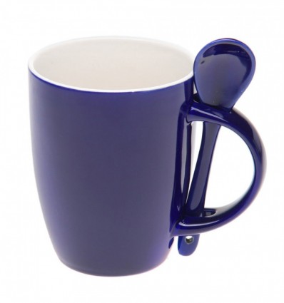 Чашка с ложкой 300мл, темно-синяя