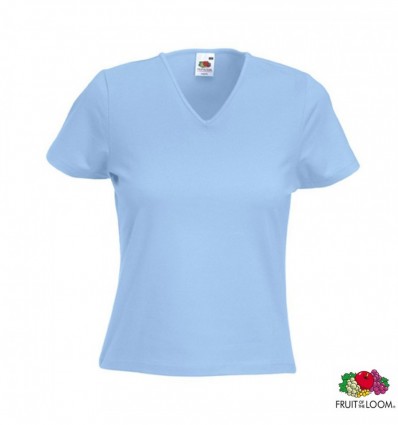 Футболка Fruit of the Loom Lady-Fit V-Neck, L , голубая