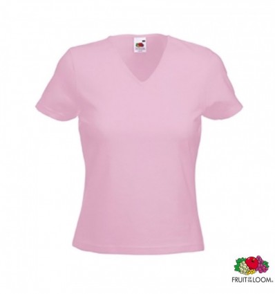 Футболка Fruit of the Loom Lady-Fit V-Neck, L , розовая